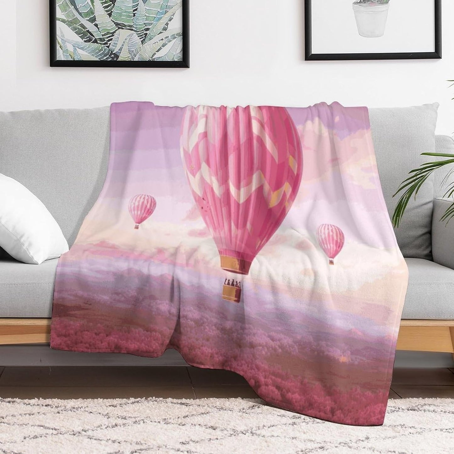 Pink Hot Air Balloon Blanket Super Soft Lightweight Throw Blanket Cute Cozy Warm Bed Blanket Decorative Fuzzy Blanket All-Season Home Decor Gift for Sofa Couch Living Room 30"*40"（76 * 100cm）