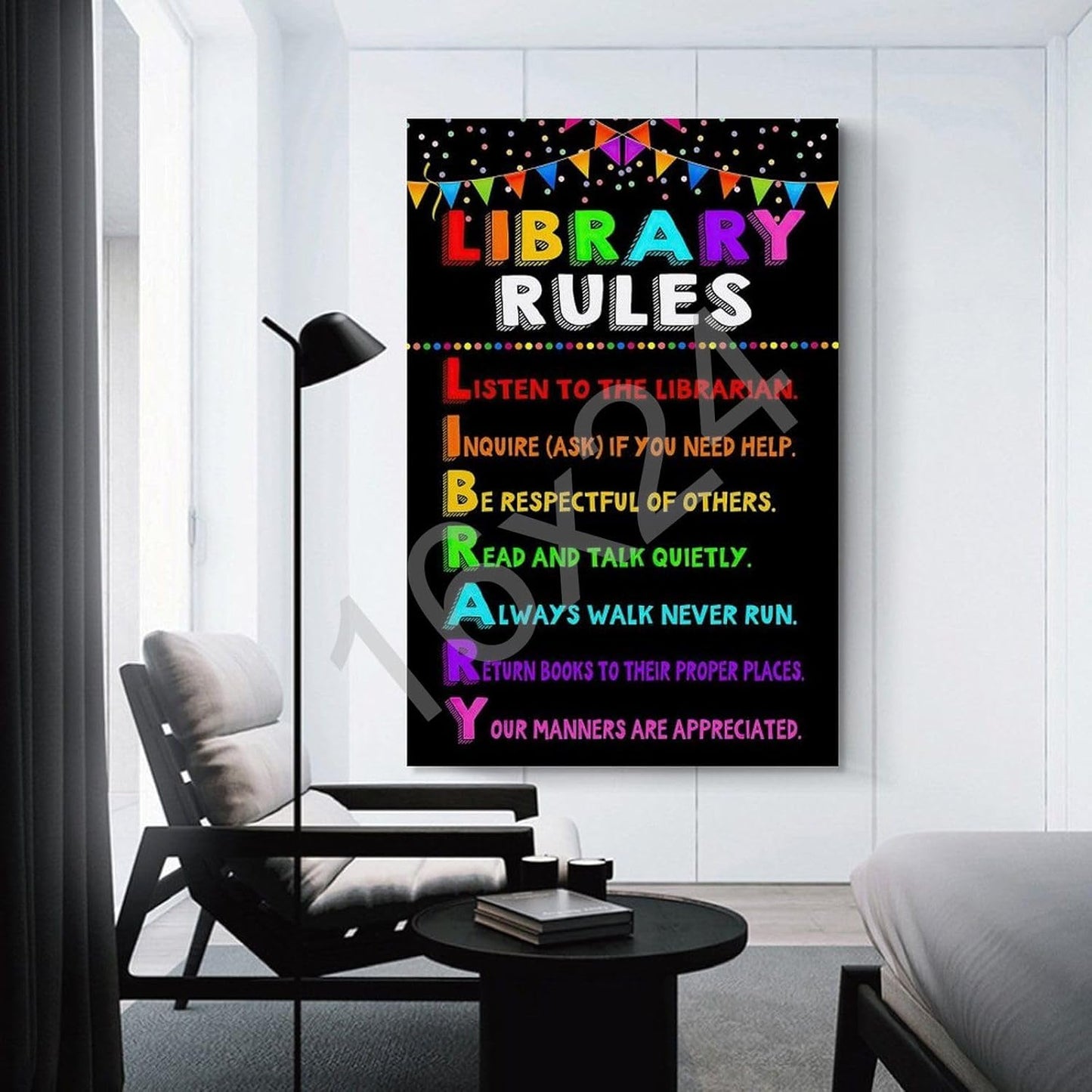 Library Rules Poster Kids Rules Posters Classroom Wall Art Librarian Colorful Poster Education Poster Poster for Room Aesthetic Posters & Prints on Canvas Wall Art Poster for Room 16x24inch(40x60cm)