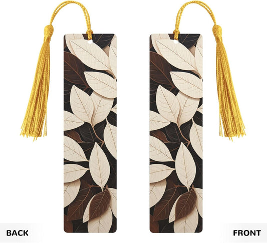 Lots of Leaves Bookmarks Gifts for Women Men, Wooden Bookmarks for Book Lovers, Vintage Book Marks Ornaments with Tassel, Unique Personalized Reading Page Markers Gold