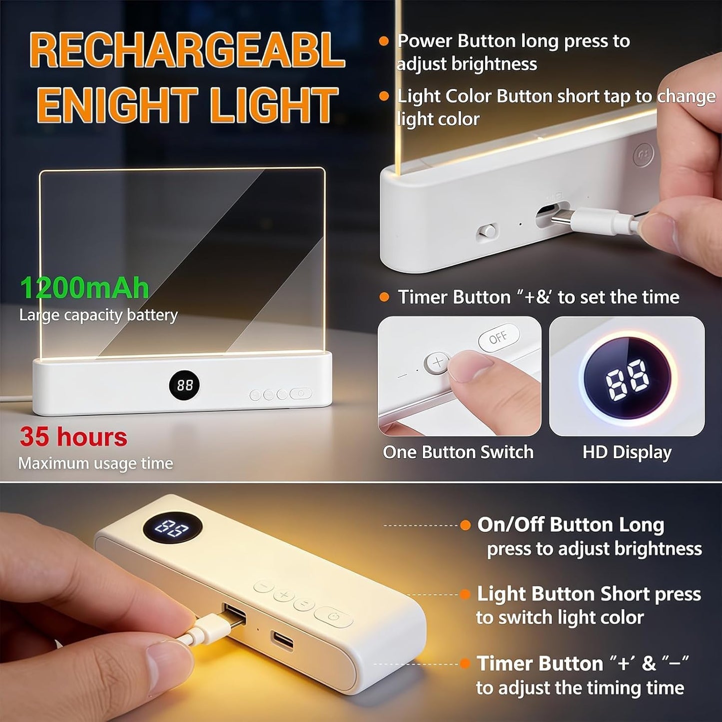 2026 Upgraded Book Light, Rechargeable Clear LED Flat Book Lights for Reading in Bed at Night with 3 Colors & Timer, Dimmable Panel Plate Lamp Full Page Light, Gift for Readers Women Men (white)