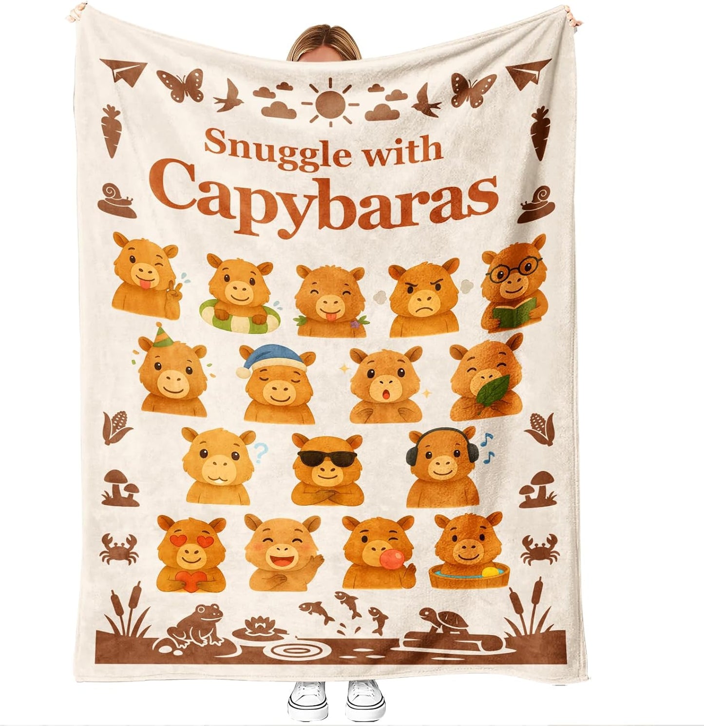 Capybara Throw Blanket Gift — Cute Kawaii Cartoon Capybara, Cozy Decor for Kids, Teens & Women, Birthday Christmas Mother's Day, Couch Bed Travel Comfort, Size 50'' x 60''