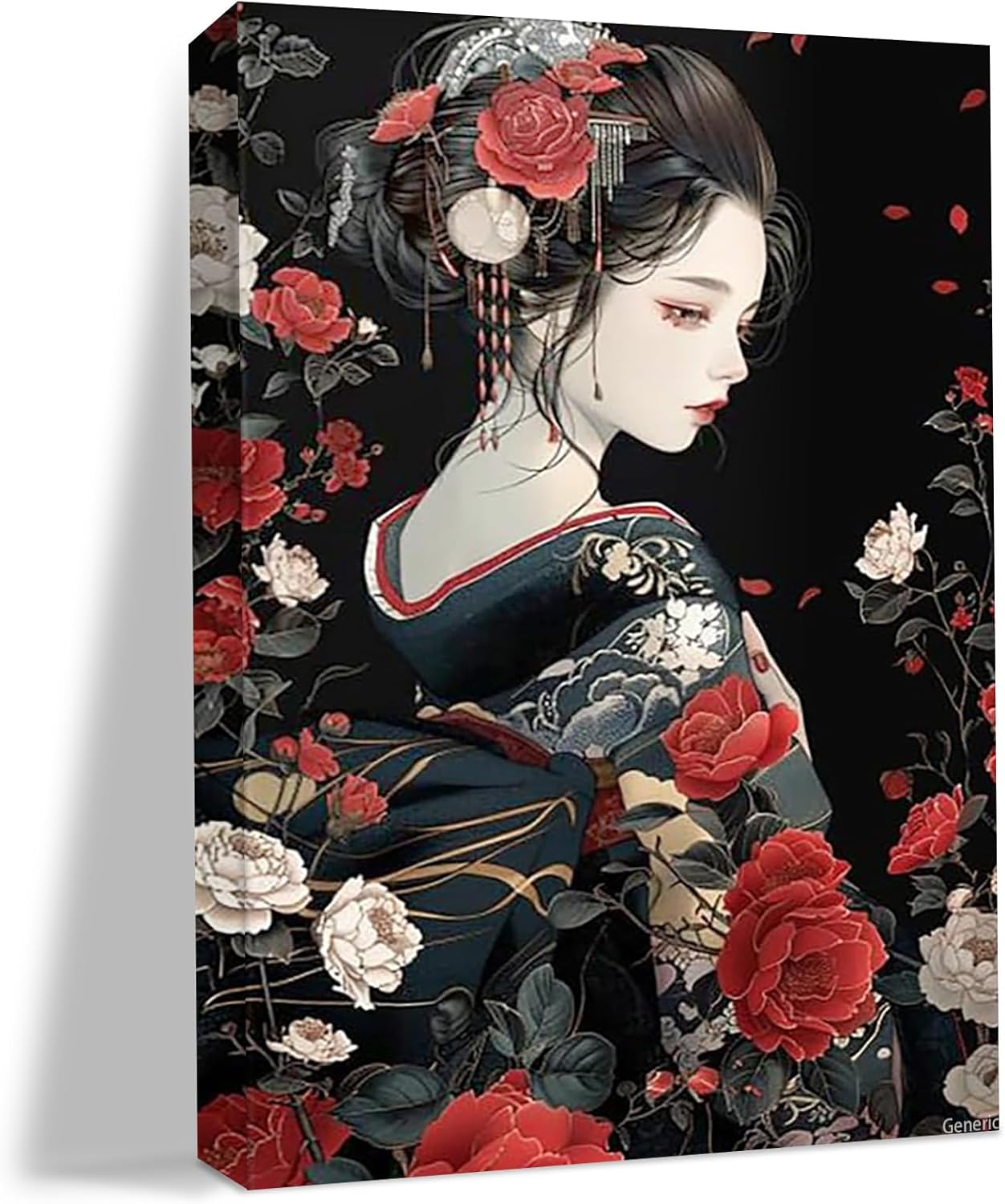Canvas Wall Art Posters Asian Geisha Picture Prints Wall Decor for Living Room Bedroom Modern Japanese Artwork Bathroom Home Decorations Framed 8x10inch