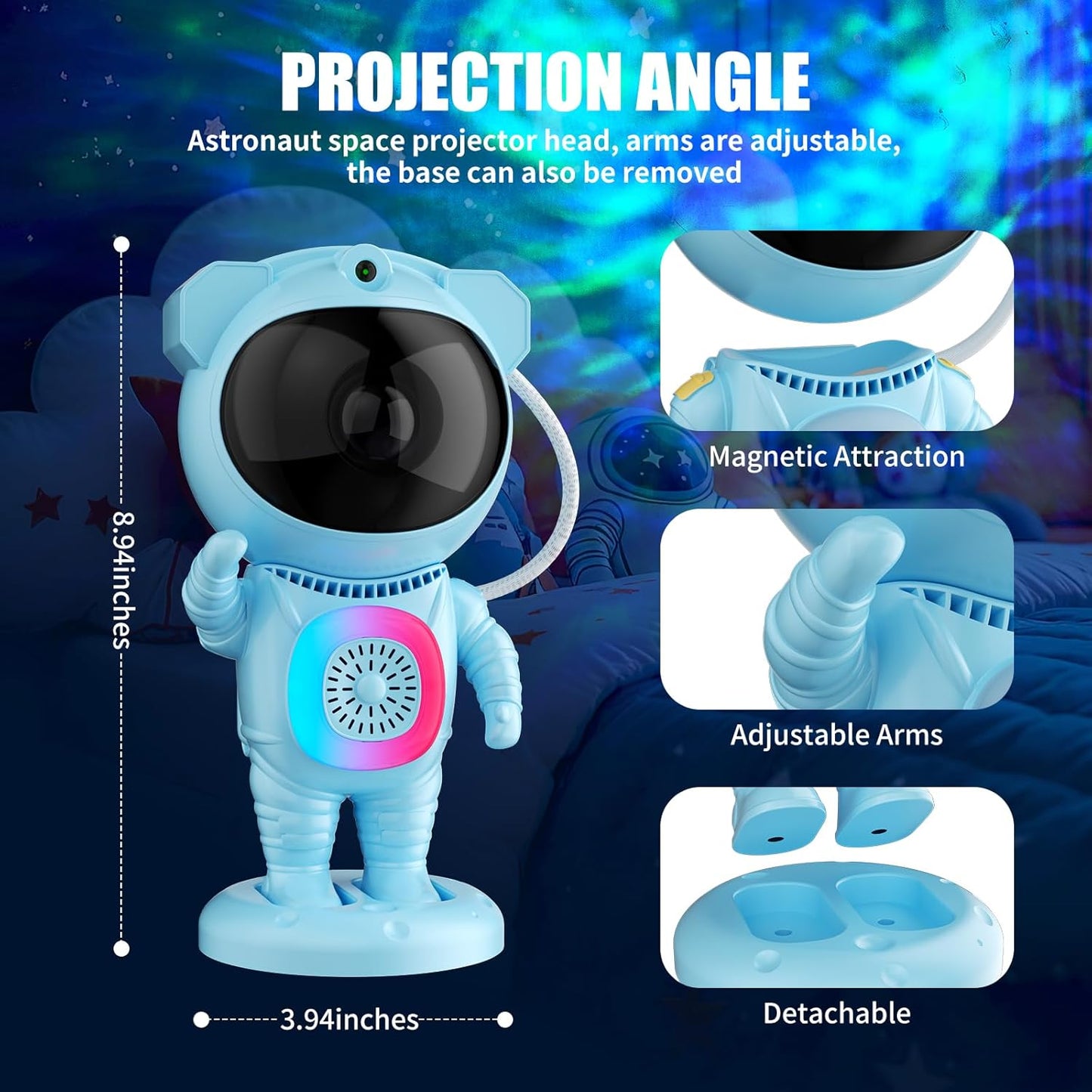 Astronaut Galaxy Projector,Space Projector,with Bluetooth Speaker and Remote Control,360° Adjustable Angle,Spaceman Star Kids Night Light, for Bedroom Ceiling Adult Birthday(Blue)