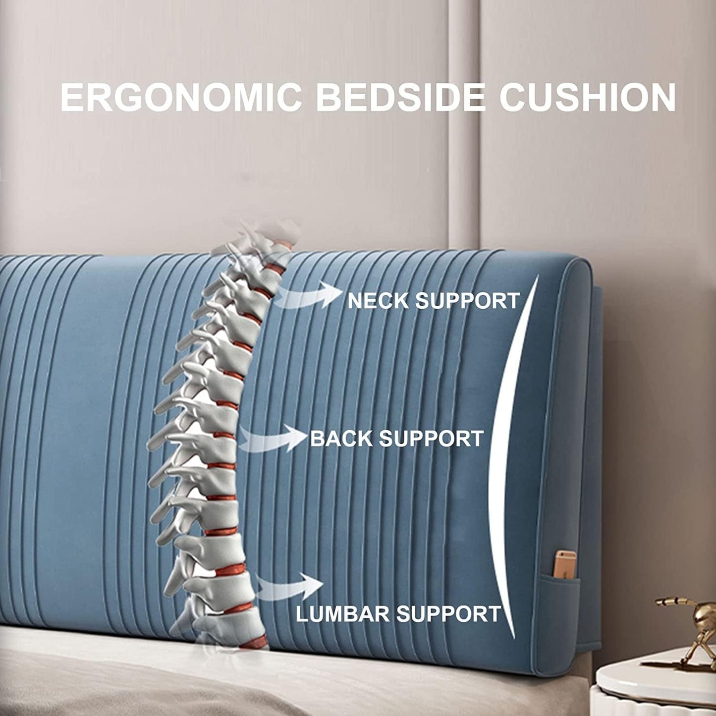 Headboard Cushion Rest Reading Wedge Pillows Bed Support Bolster Upholstered Headboard Backrest Positioning Lumbar Neck Pillow(Size:No headboard 47.2"/120cm,Color:A)