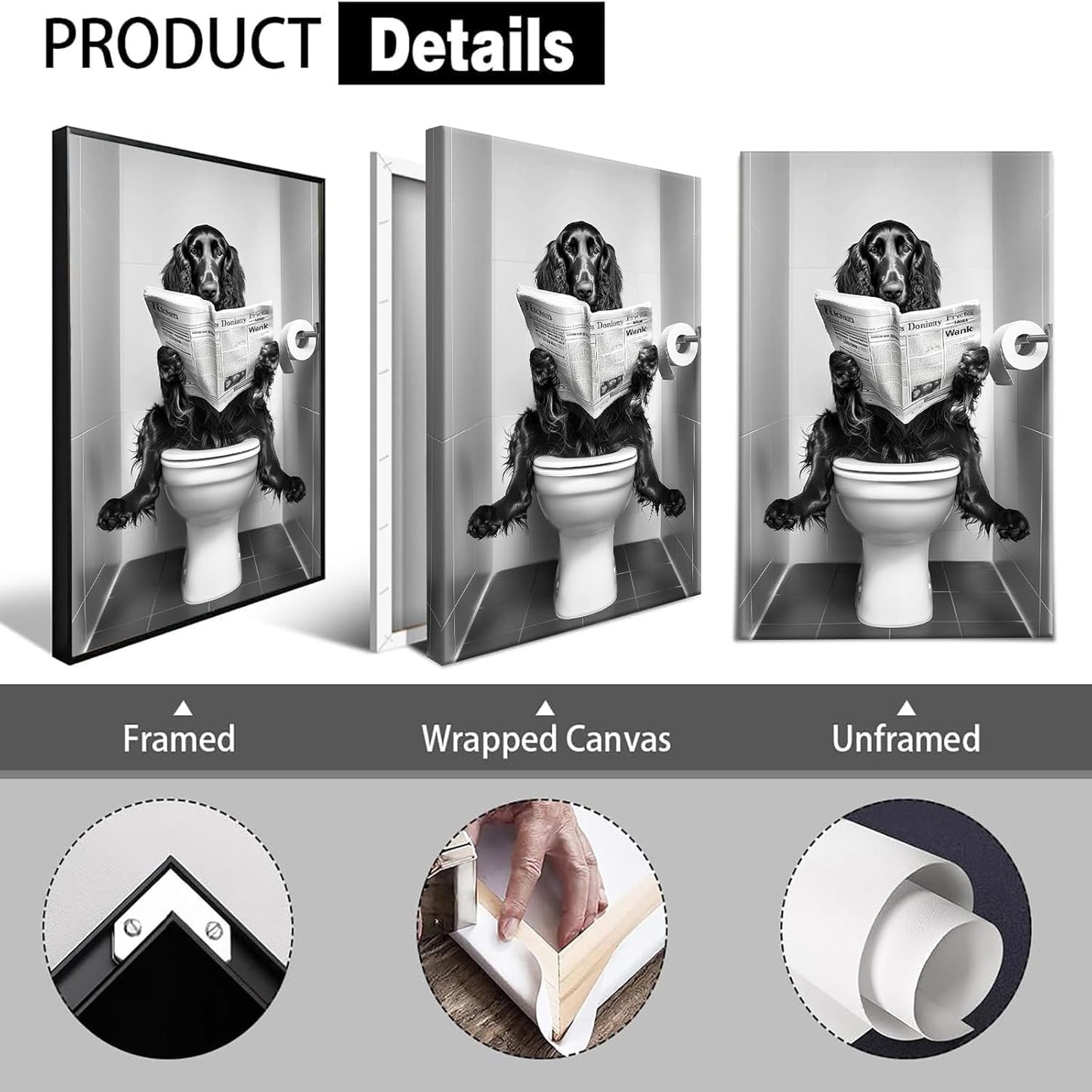 Black And White Canvas Posters Trendy Bathroom Dog Wall Art Animal Irish Setter Reading Newspaper On Toilet Prints Painting For Bathroom Restroom Wall Decor 8x12in Unframed