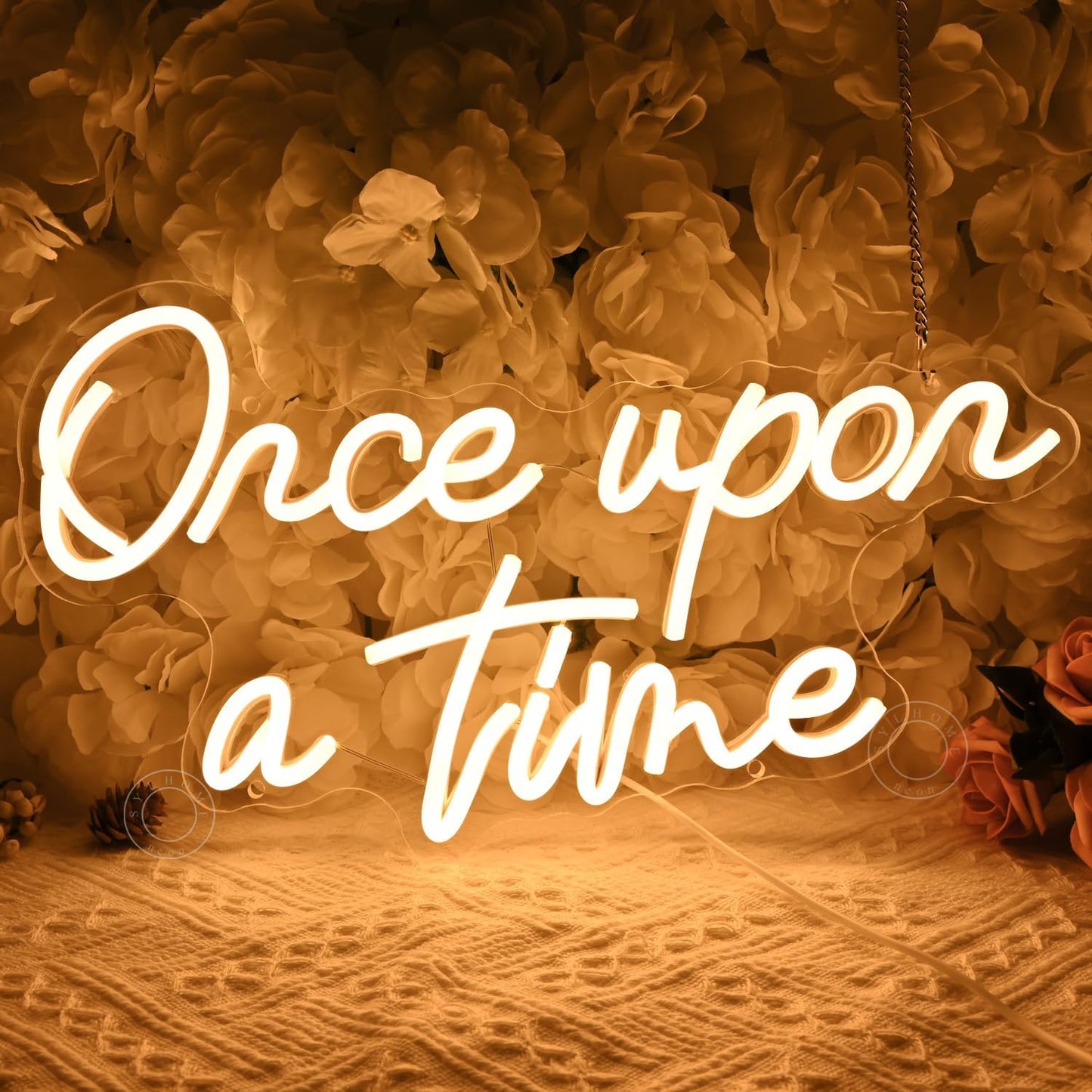 SYLHOME Once Upon A Time LED Neon Light Sign Home Bedroom Kids Room Nursery Wall Decor Sign Words Art Wedding Birthday Bookshelf Decor 5V USB 15.8"X8.9"