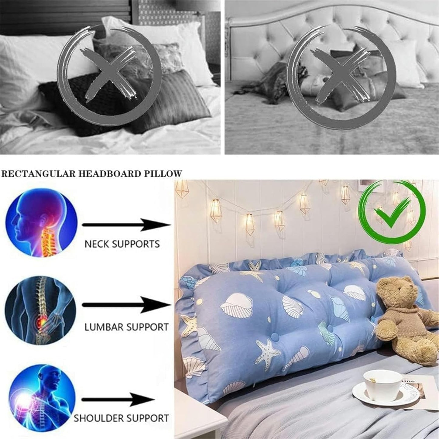 Headboard Cushions, Removable High Elasticity PP Cotton Filled Bolster Large Backrest Pillow Soft Wedge Reading Body Pillow Bed Rest Pillows(Blue,180x45x15cm)