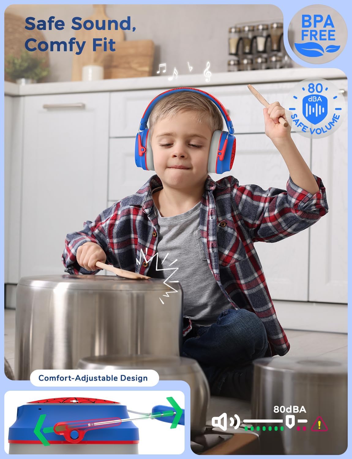iClever Noise Cancelling Headphones for Kids Adults, Bluetooth Ear Protection with 60H Play Time, Safe Volume 80dBA, Noise Reduction Headphones for Autism Fireworks/Monster Truck, FOCUS