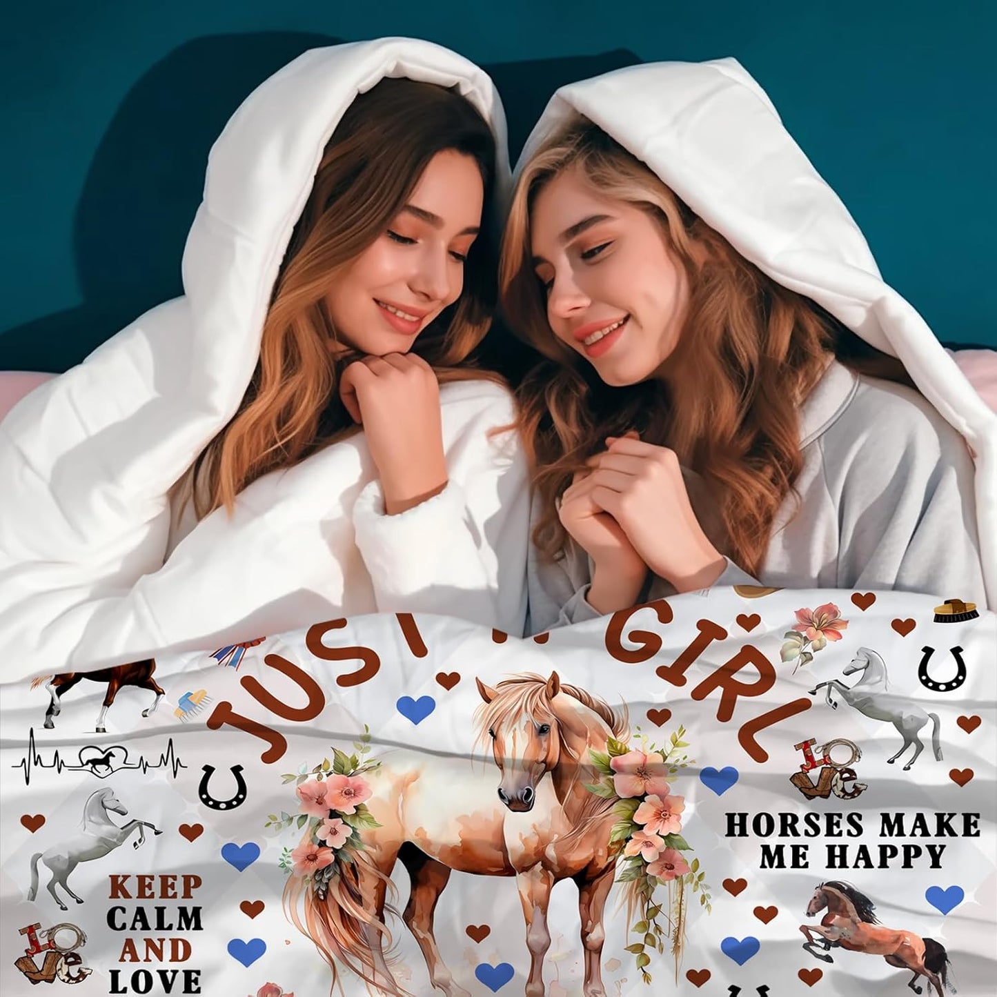 Horse Gifts for Women Girls Just A Girl Who Loves Horse Stuff Throw Blanket Animal Cozy Plush Horses Blanket for Women Girls Kids Adults Horses Lovers Birthday Decorations Room Decor 60"X50"