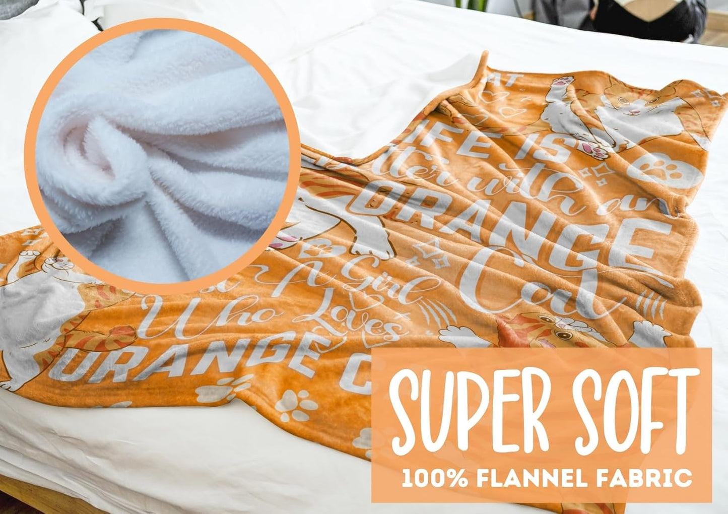 Orange Cat Gifts for Women Men, Orange Cat Blanket Soft Flannel Blanket, 65 x 50 inches