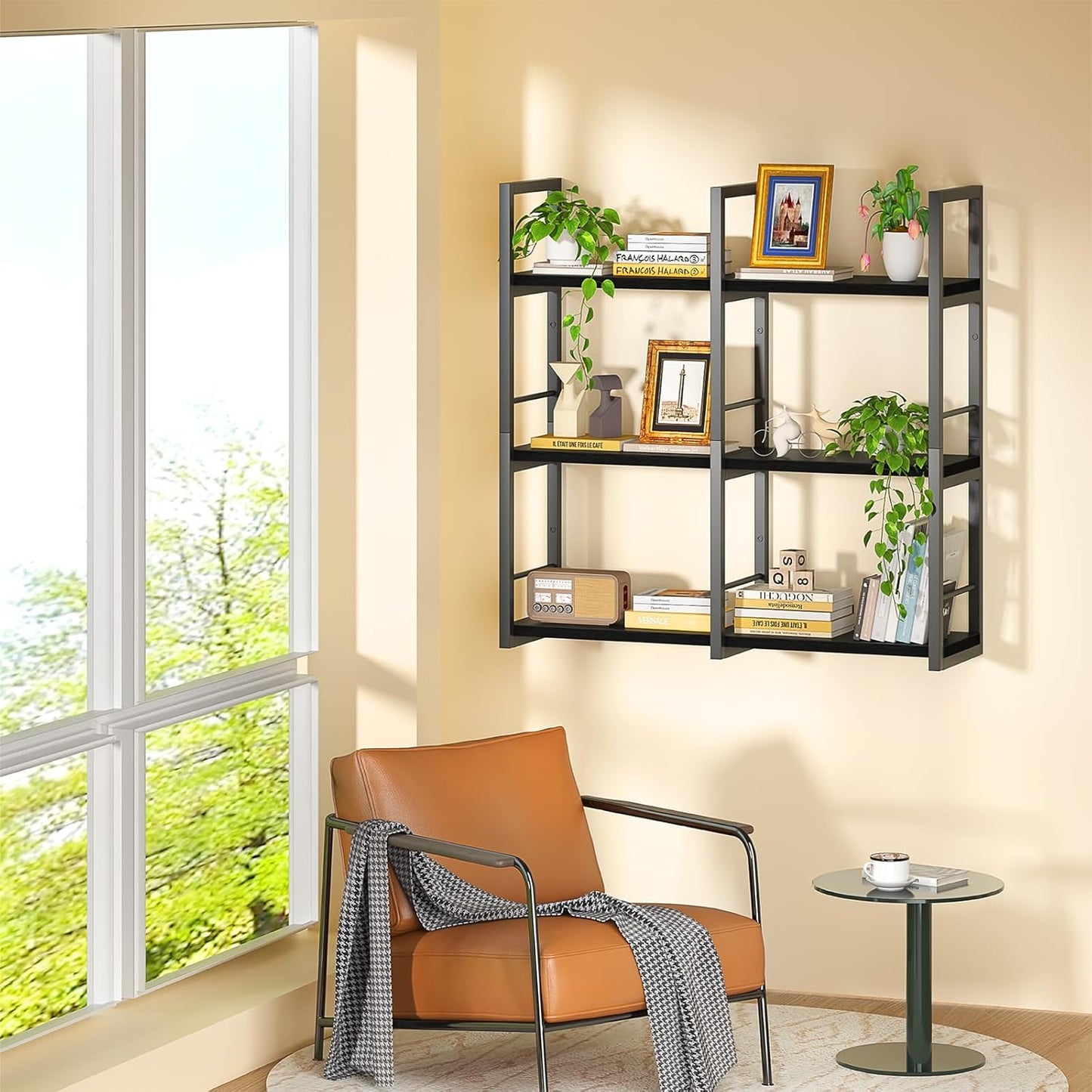 Wall Shelves, 31.5 Inch Floating Shelves for Books and Home Decor, Large Wood Wall Mounted Shelves for Office Bedroom Laundry Bathroom Corner, Black