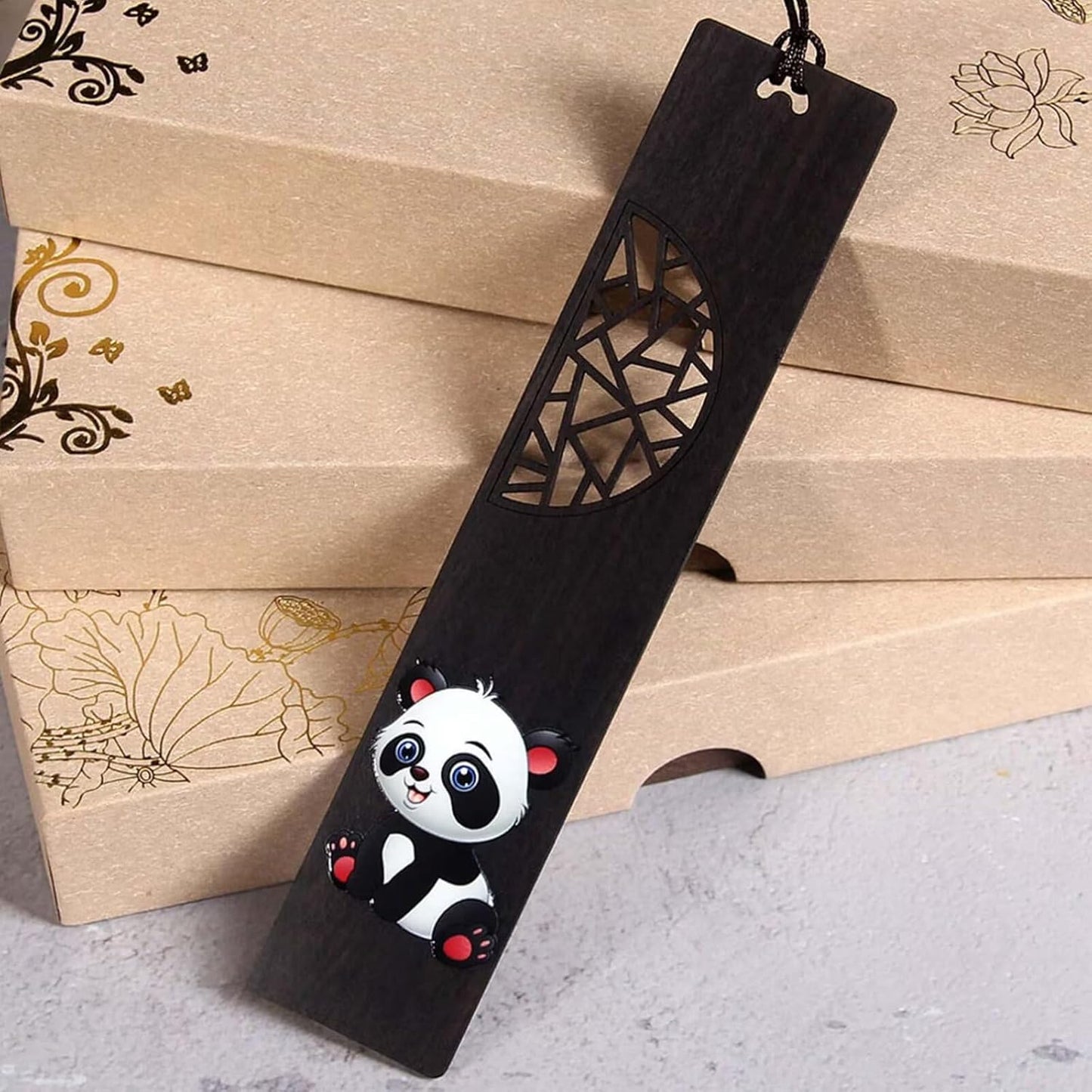2pcs Wooden Bookmark,Stylish Wooden Bookmarks 5.71"x1.18", Panda Hollow Design Text Book Marker for Men Women, Decorative Page Markers with Pendant for Students Teachers Appreciation