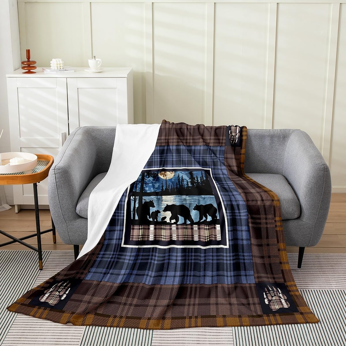 Feelyou Cute Bear Fuzzy BlanketKids Wild Animal Flannel Fleece Throw Blanket Decor Galaxy Forest Wildlife Bear All Season Bed Blanket Farmhouse Blue Theme Plush Blanket Bedroom Queen 90"x90"