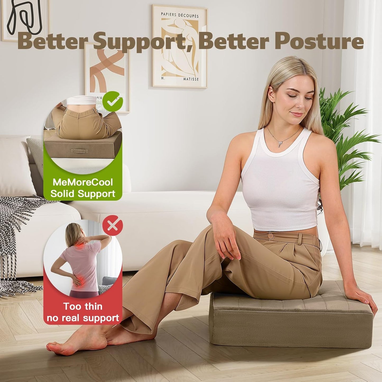 MeMoreCool Square Floor Pillows for Adults Kids, 2 Sets Large Meditation Cushion with 5" Thick Foam and Washable Tufted Cover, 24 Inch Coffee Seat Floor Cushions for Sitting and Yoga