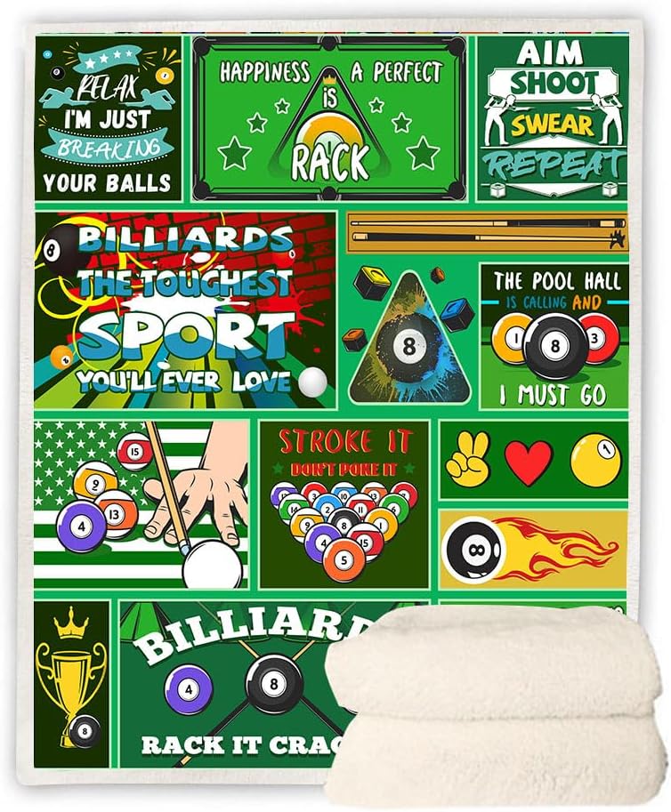 Billiards Gifts Blanket for Boys, Kids & Teens, Soft Warm 60"X50" Billiards Blanket for Bed, Sofa, Couch