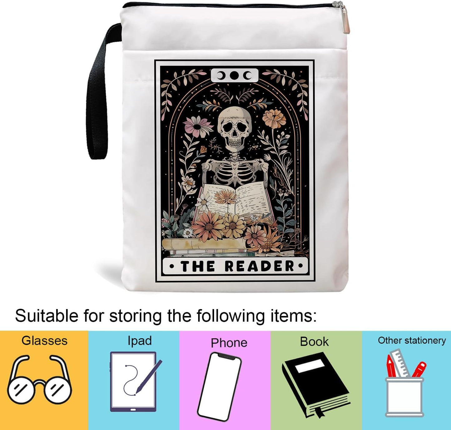 Book Sleeve with Zipper, Book Sleeve for Book Lovers, The Reader Tarot Card Book Sleeves, Book Pouch Kindle Protector, Gifts for Women Teacher Librarian Bookworm Bookish (White-B, Large)
