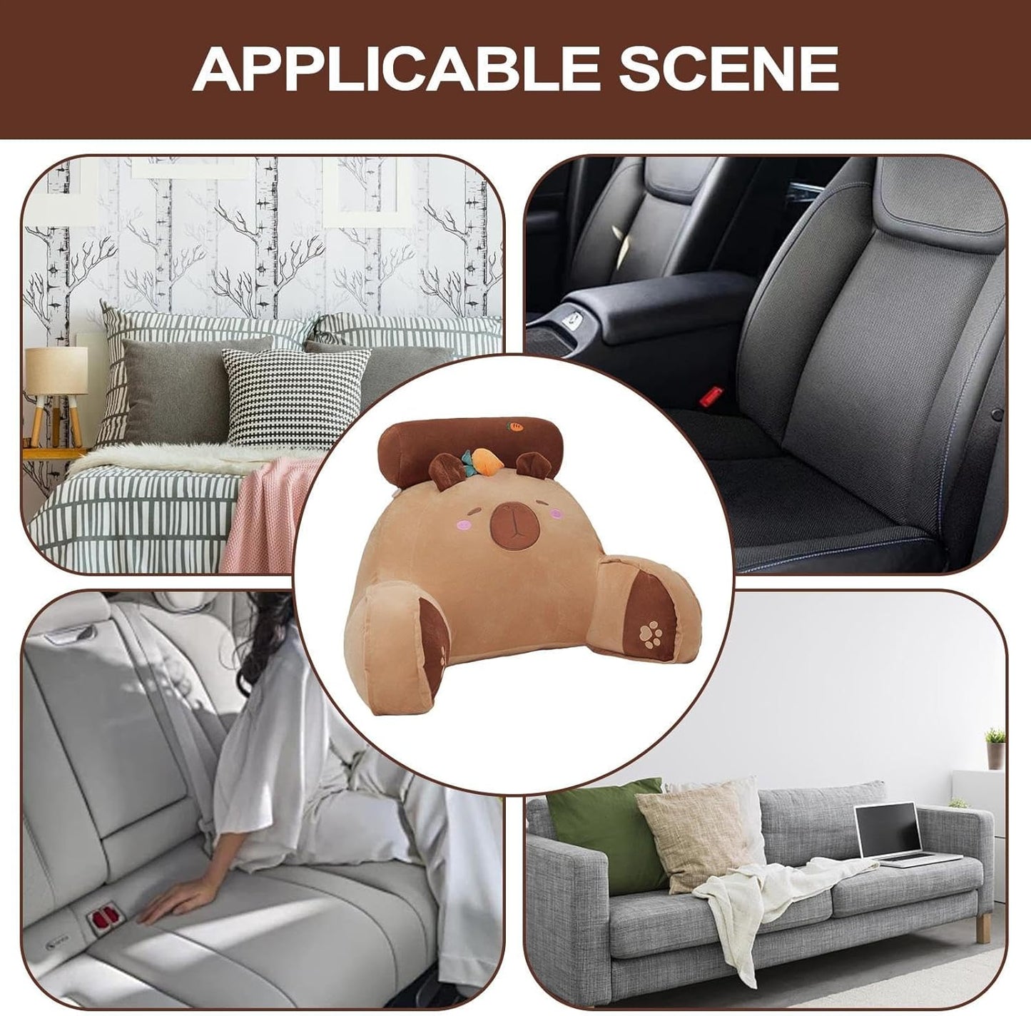 Bed Rest Pillow with Arms, Capybara Carrot Ergonomic Back Pillow, Sitting Up Armrest Cushions, Unique Sofa Plush 25.59x17.72 Inches Bed Rest Plush Chair Cushion