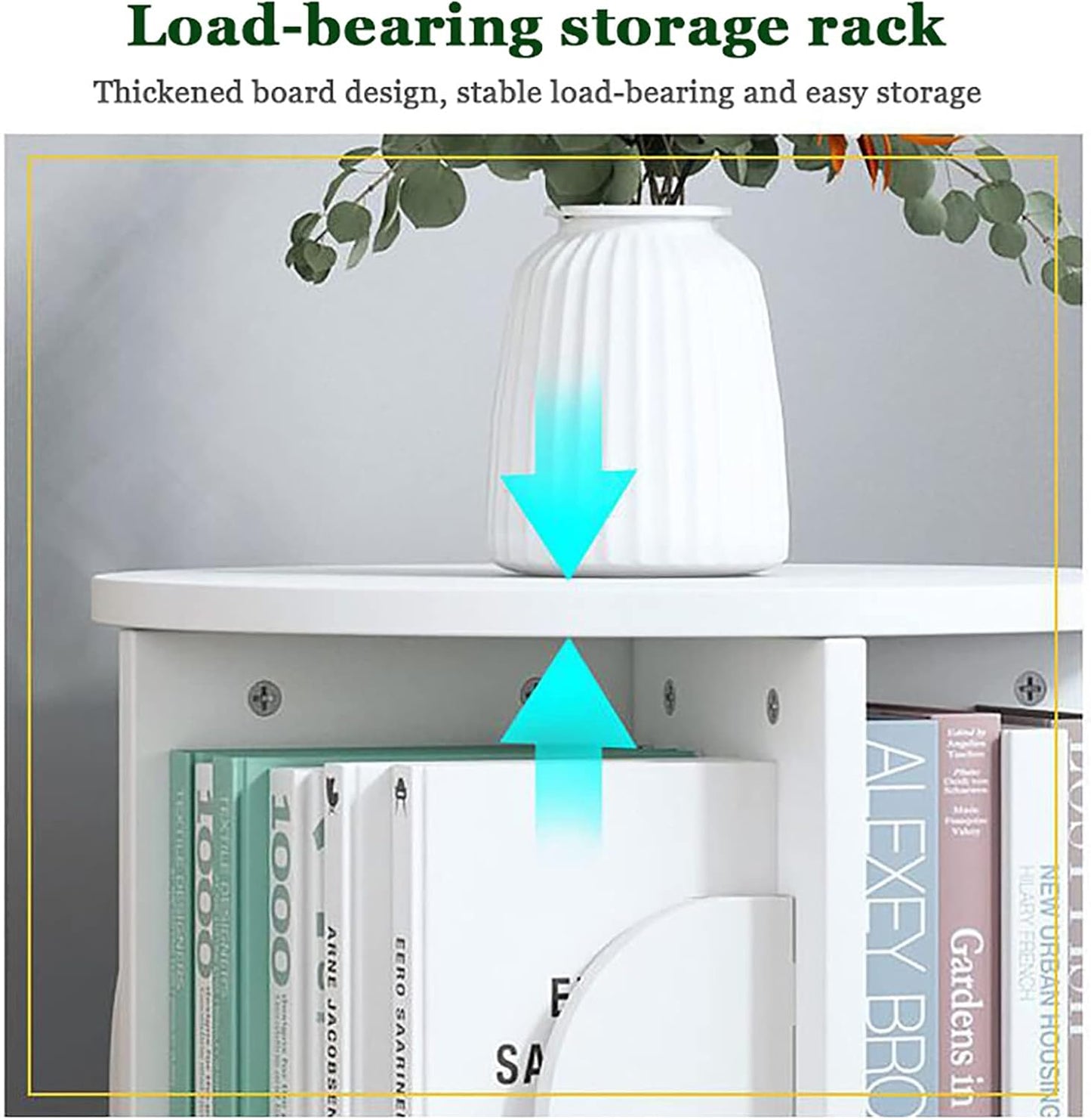 Wooden Rotating Bookshelf,Tall Floor Standing Bookcase,Multi-Functional Storage Display Rack Modern Open Shelves for Home Office Living Room Study (White 4 Tier 39x39x128.5cm)
