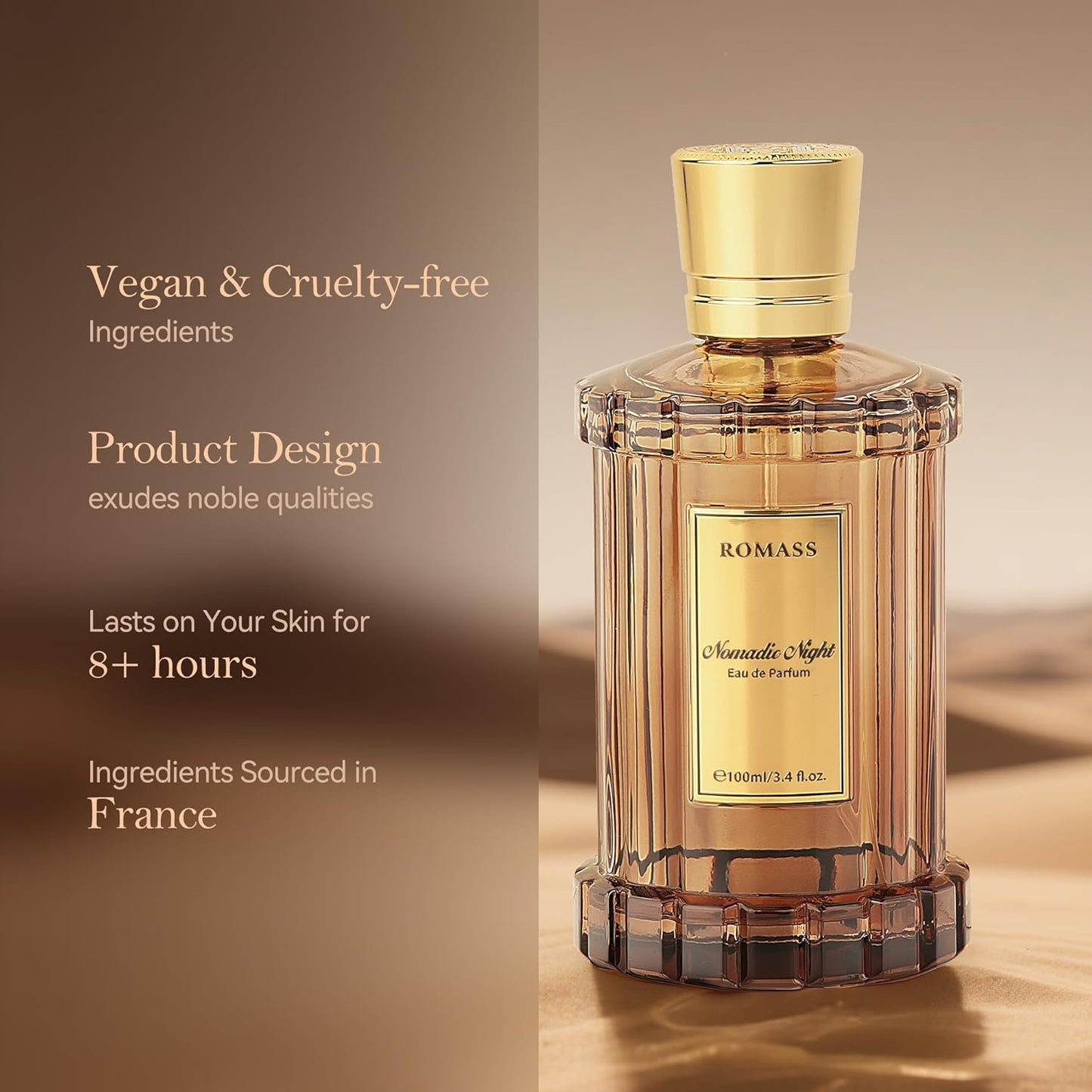 ROMASS Nomadic Night Eau de Parfum Unisex Fragrance with Smoked Oud Desert Sage & Starry Amber 3.4oz/100ml