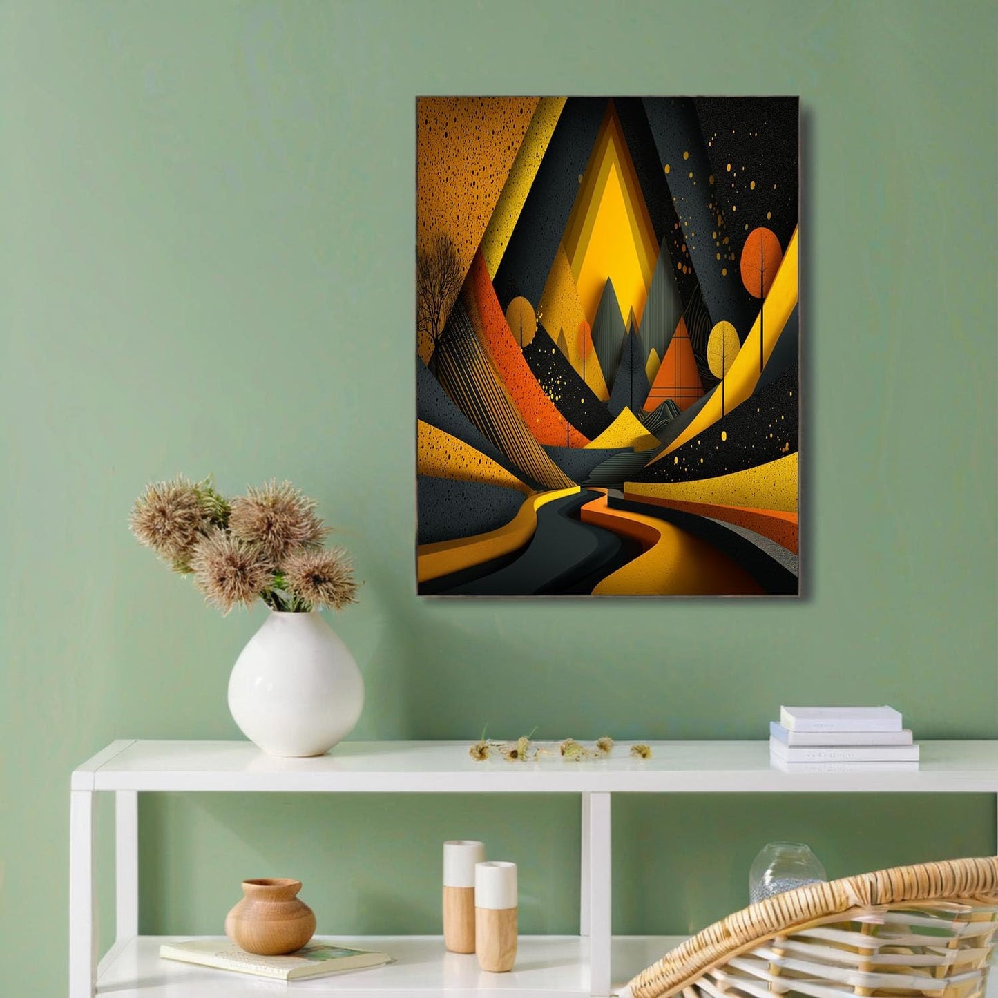 GDJSMIN Hand Drawn Geometric Pattern Wall Art, Abstract Road Mountain View Poster for Reading Room Living Room Decor 12x 16 inch Unframed