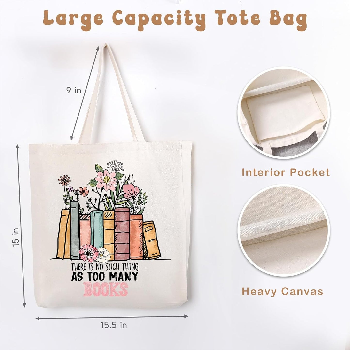Fairy's Gift Book Lovers 캔버스 토트백 & 반투명 유리 컵 세트, 책 애호가를 위한 어머니의 날 생일 책 선물, 독자를 위한 선물, 여성 사서 교사, 독서 액세서리, 책벌레 선물