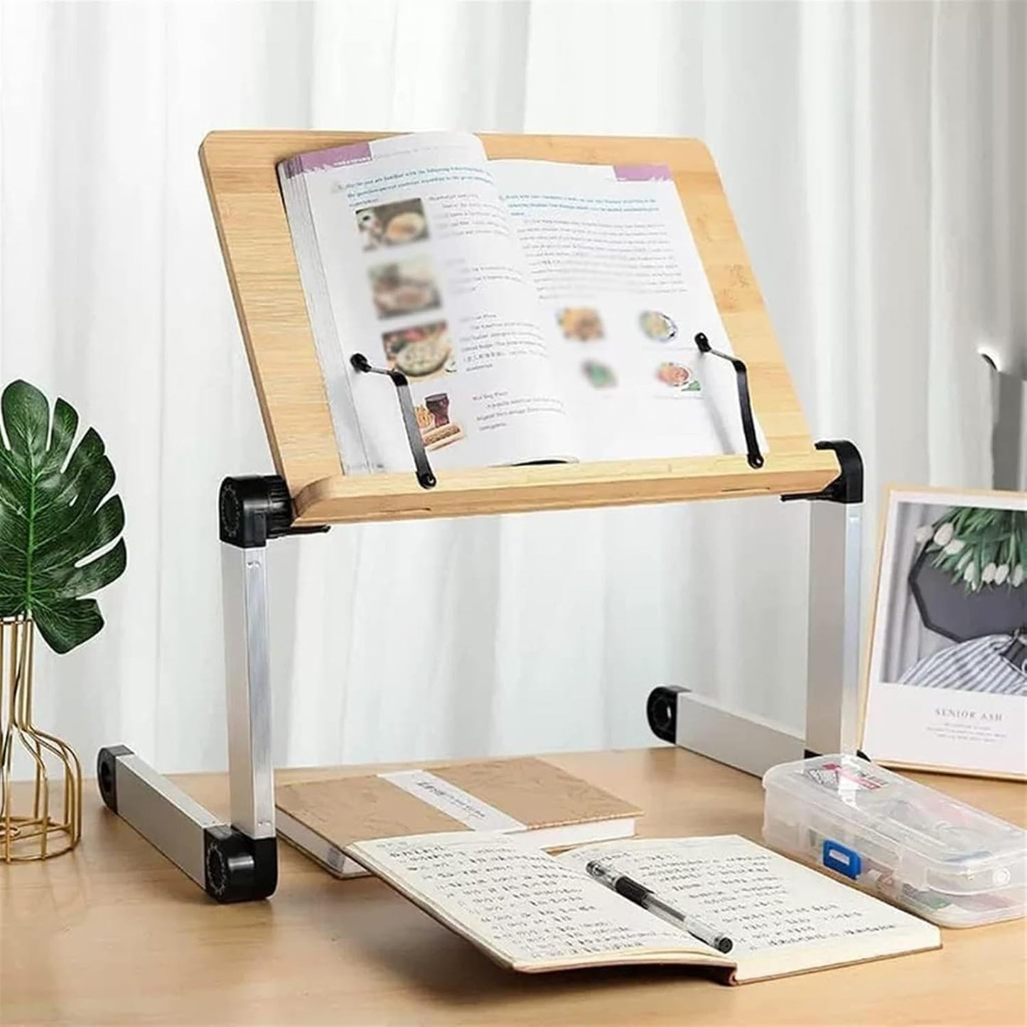 Book Stand for Reading Hands Free, Laptop Stand for Lap, Adjustable Book Holder Stand with Page Paper Clips for Books, Collapsible Cookbook Holder Stand (Color : Wood, Size : A) (Hollow A) (Hollow A)