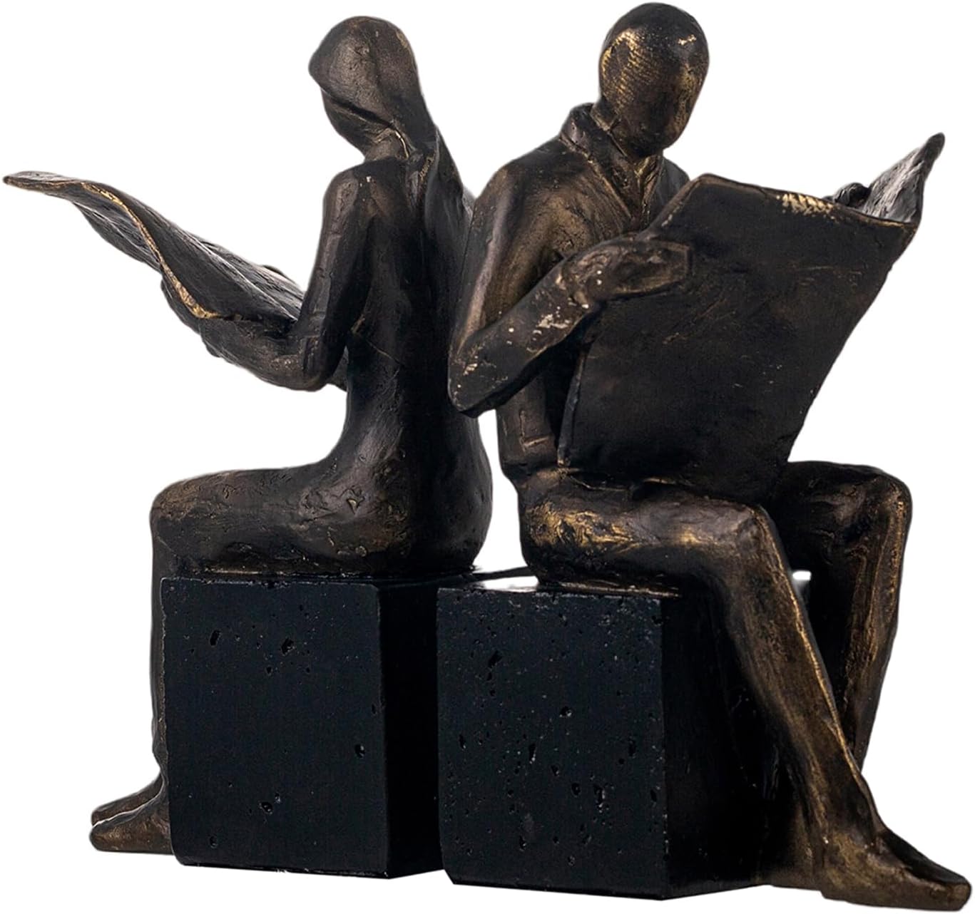 Lukitas Decorative Newspaper Reader Bookends, Heavy Duty Book Holder Non-Slip, Vintage Home Décor Accessories for Study Office Bookshelf, Bronze, Resin, 1Pair/2Piece 8''