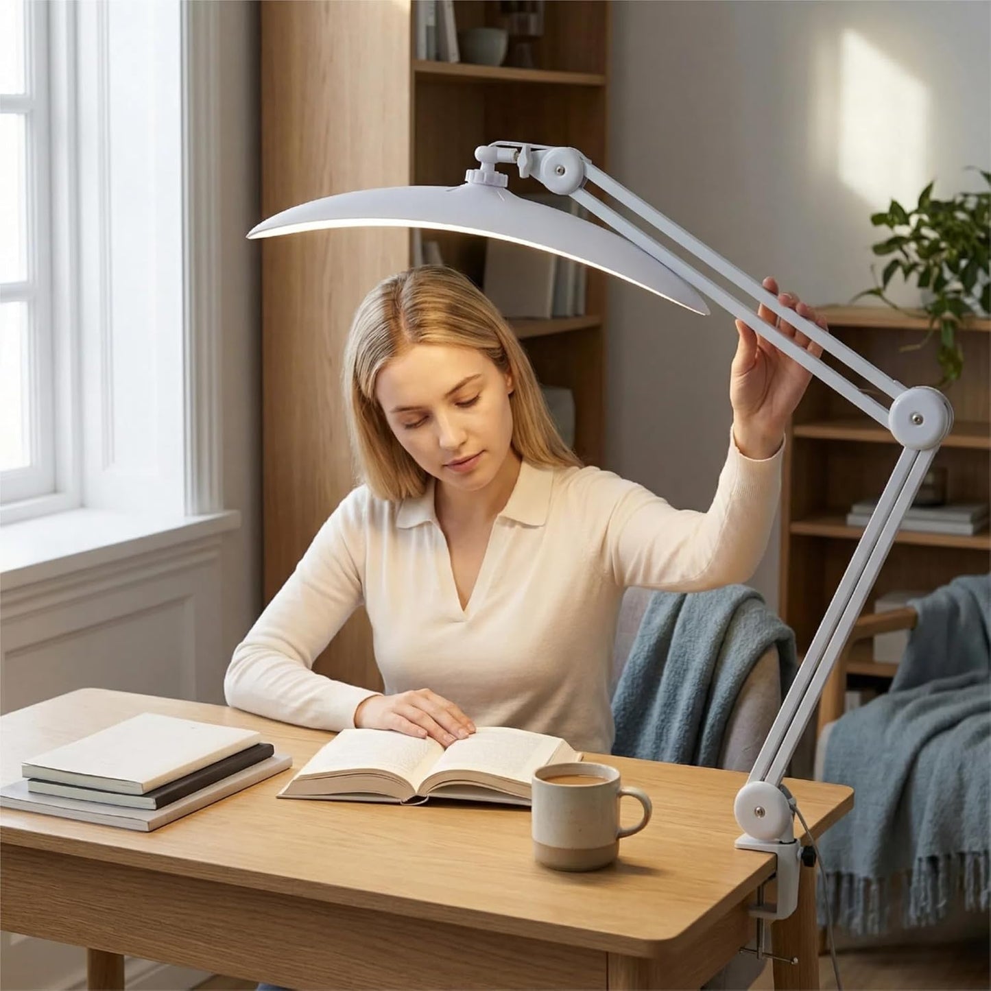 Upgraded 22" LED Desk Lamp with Clamp, 48W CCT Dimmable Home Office Lighting, Remote & Touch Control Swing Arm Task Light for Reading, Study, Drafting, Nail Art & Crafts, White