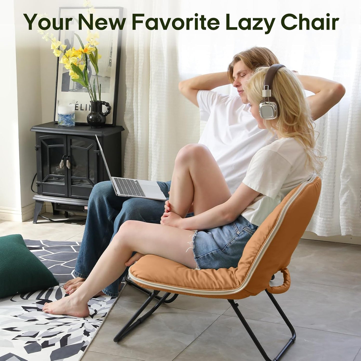 ZonLi Folding Vegan Leather Saucer Moon Chair, Comfy Soft Cozy Papasan Lounge Floor Chair for Adults,for Bedroom, Dorm, Living Room, Gaming Room, Study Corner, Portable Seat,Brown