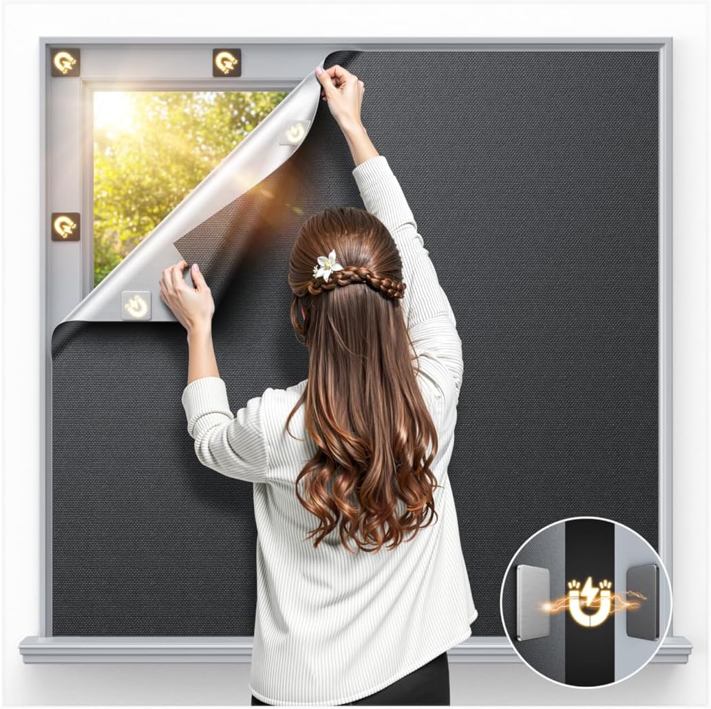 Magnetic Blackout Window Cover 102" x 58" Portable Blackout Curtains for Bedroom, Temporary Black Out Shades Window Privacy Film No Drill Black Out Blinds for Baby Nursery Travel Skylight - Blacks