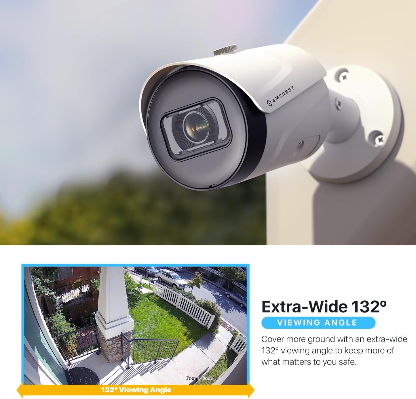 Amcrest 5MP Outdoor POE Camera 2592 x 1944p Bullet IP Security Camera, IP67, 132° Viewing Angle, Human & Vehicle Detection, Tripwire & Intrusion, 5-Megapixel, IP5M-B1186EW-AI-V3 (White)