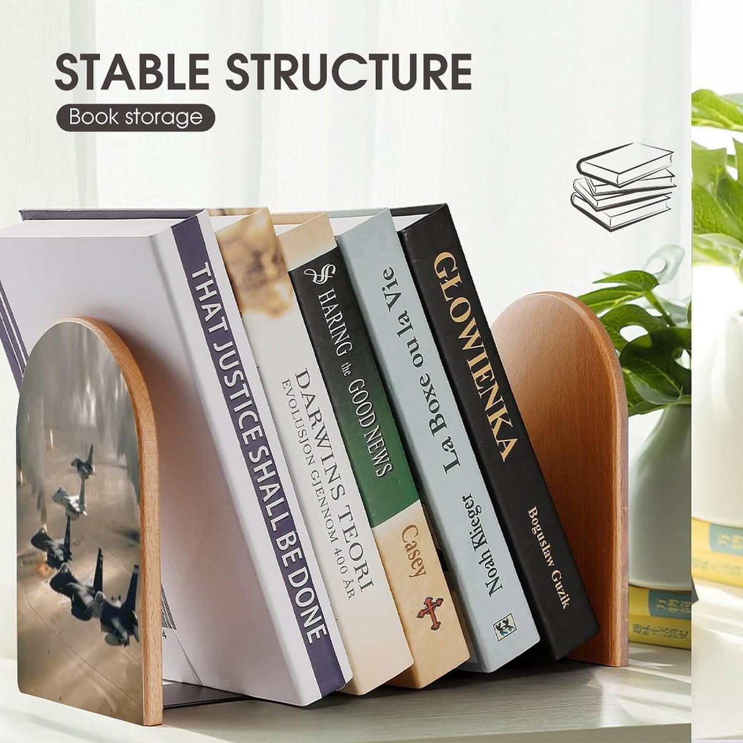 Jet Fighter Wooden Bookend Non-Slip Book Ends Heavy Duty Book Stopper with Metal Base Books Holderd Decorative Bookends Stands Firmly for Office Supplies