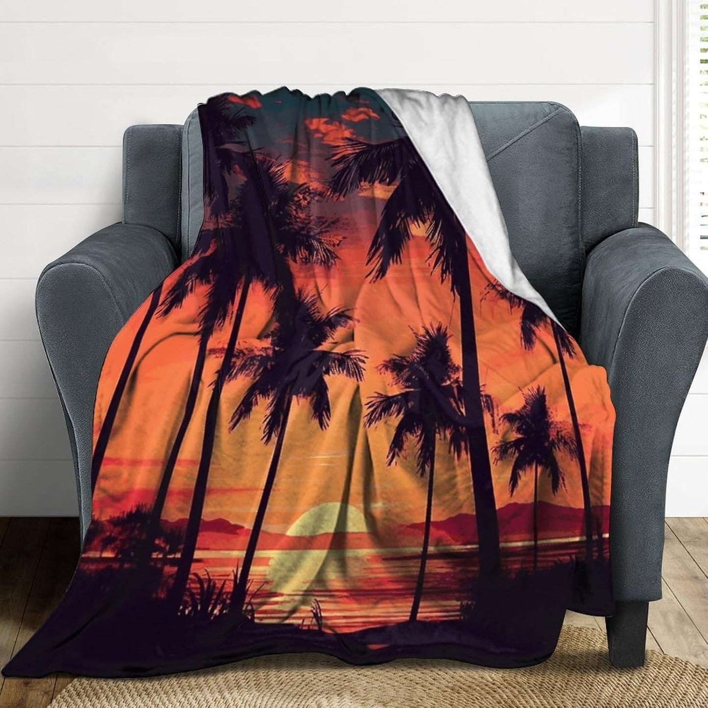 Palm Tree Summer Sunset Blanket Super Soft Lightweight Throw Blanket Cute Cozy Warm Bed Blanket Decorative Fuzzy Blanket All-Season Home Decor Gift for Sofa Couch Living Room 50"*60"（130 * 150cm）