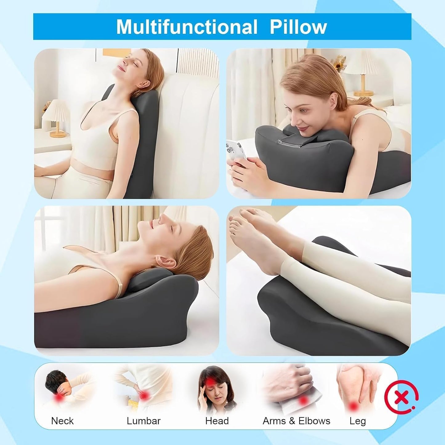 Memory Foam Wedge Pillow for Sleeping, Reading and Back Support, Intimacy Butt Pillow Ergonomic Bed Pillow for Acid Reflux, Back Pain Relief and Massage with Removable Cover
