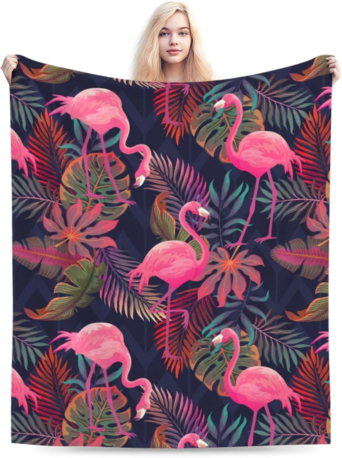 Perinsto Tropical Flamingos Palm Leaves Throw Blanket Ultra Soft Warm All Season Decorative Fleece Blankets for Bed Chair Car Sofa Couch Bedroom 80"X60"