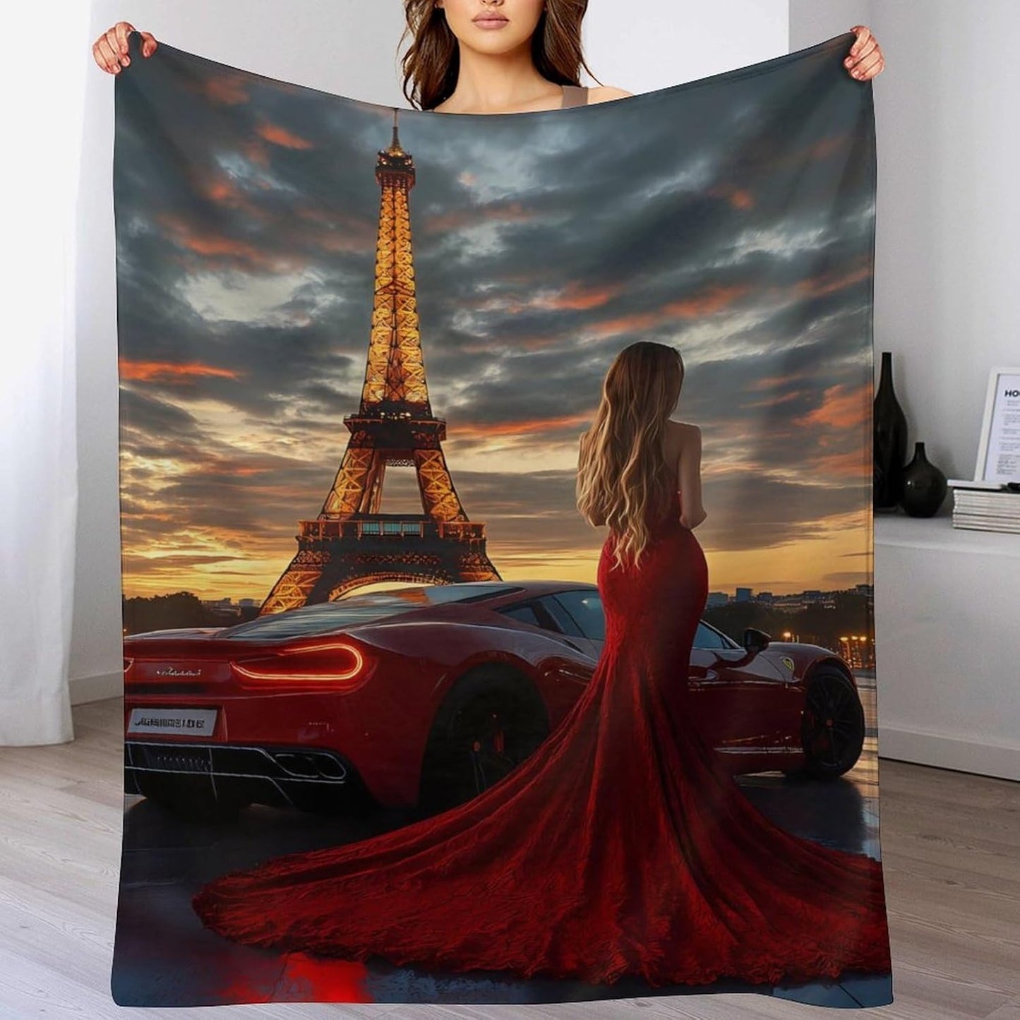 Paris Eiffel Tower Women Throw Blanket for Couch Bed Plush Cozy Fuzzy Flannel Blanket for All Season 60"x80"