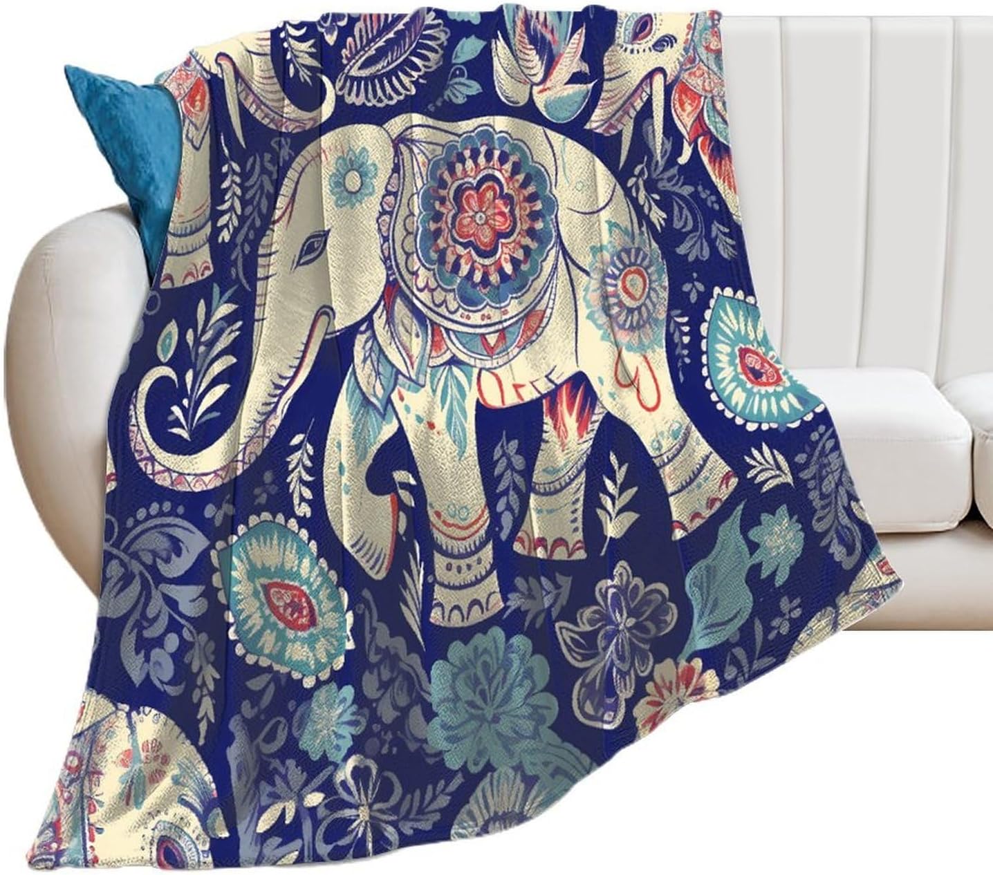 Boho Elephant Blanket Chunky Fluffy Fuzzy Bed Blankets Cozy Soft Warm Winter Blankets Anti-Pilling Flannel Throw Blanket for Couch Living Room Bedroom Multiple Size