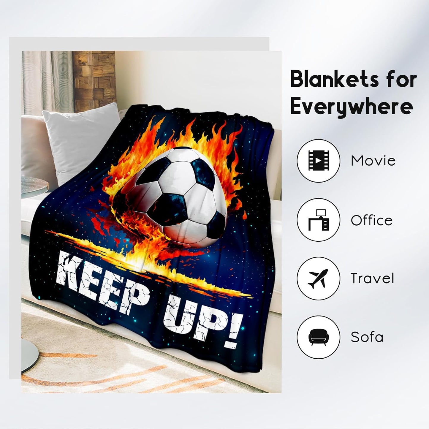 Soccer Blanket Gifts for Kids - Soccer Gift for Boys 8-12, Sports Throw Blankets for Team Player Adults Men - Soft Plush Girls Throws for Couch, Sofa (Blue, 40x50 Inch)