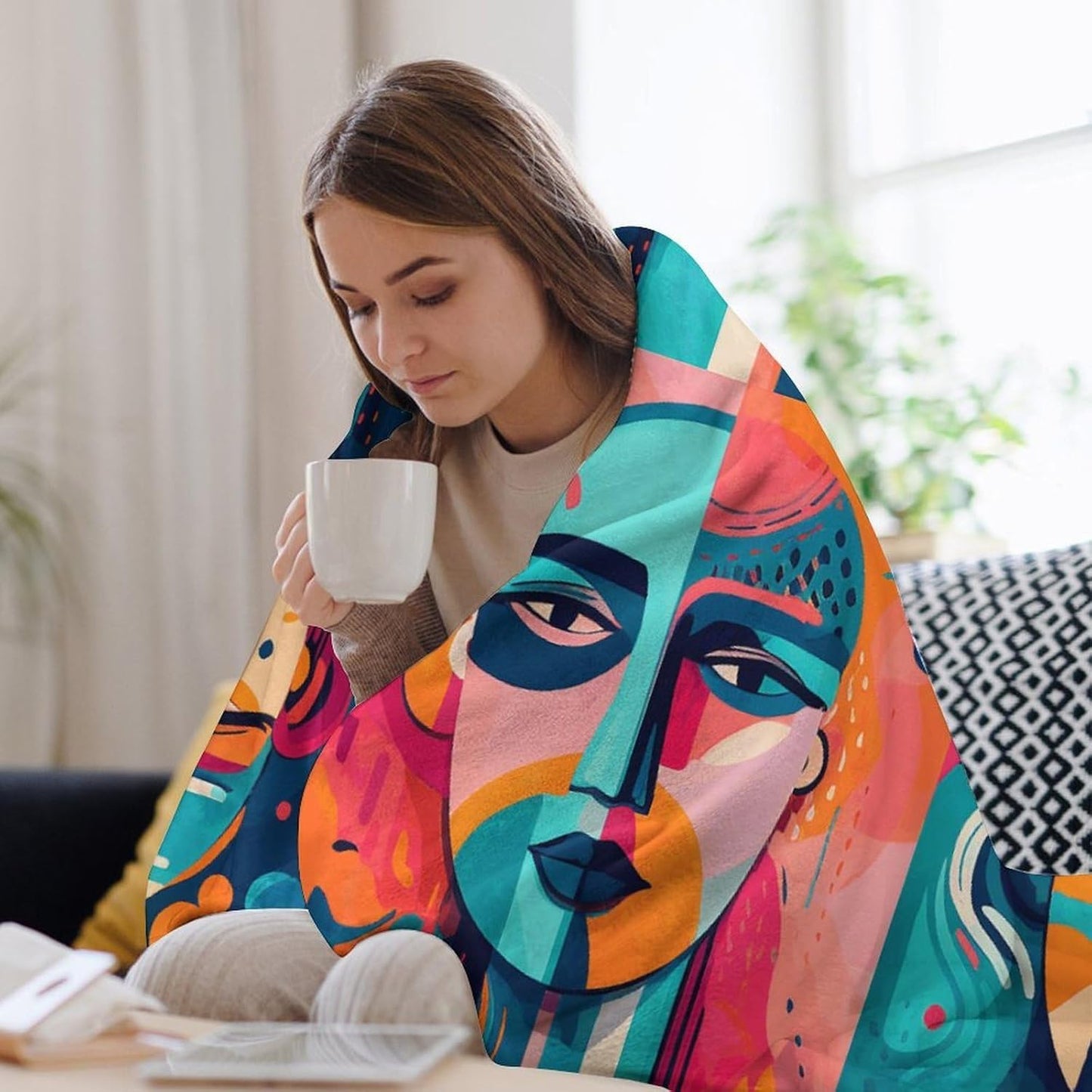 Character Facial Pattern Throw Blanket for Couch Super Soft Warm Lightweight Throw Blankets Cozy Flannel Bed Blanket Cute Decorative Blankets for All Seasons Home Decor Gift 60"*80"（150 * 200cm）