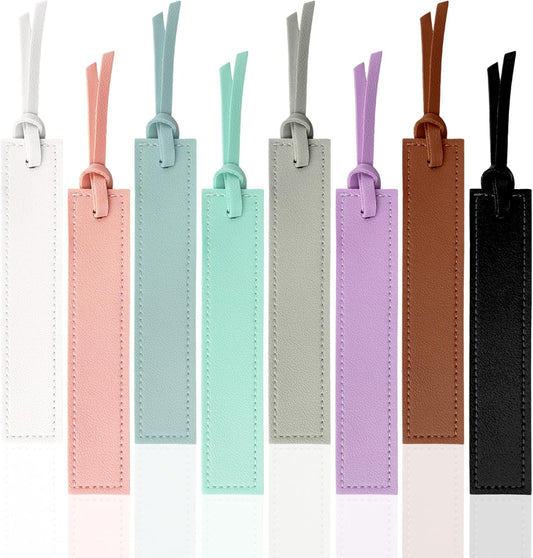 8Pcs Leather Bookmark, Classic Stitched Book Mark with Tassel, Thin Handmade Bookmarks for Reading Men Women School Students, Gifts for Book Lovers, Readers, Light Color Fresh Style