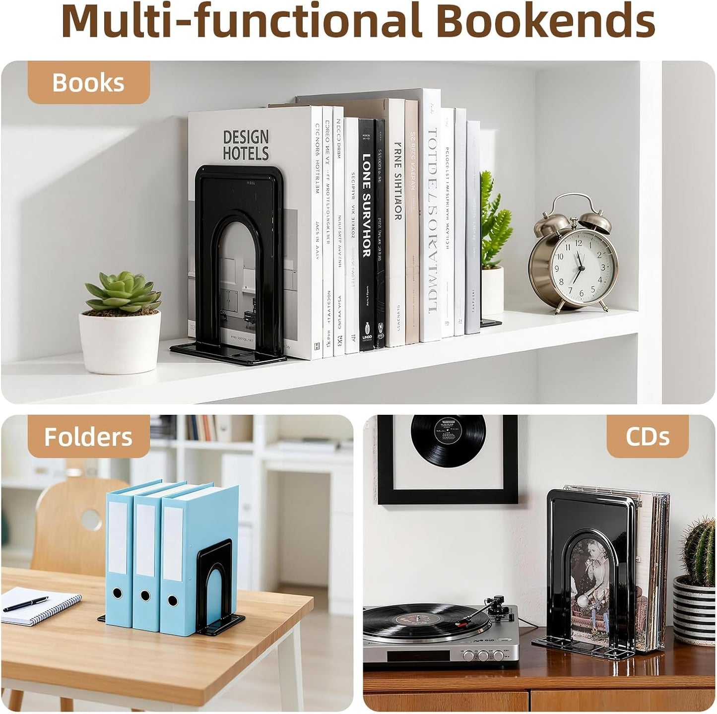 Happyhapi 14 Pair Book Ends for Shelves, 28 Pcs Metal Bookends Book Holder for Shelf, Heavy Book Stopper for Desk, Simple Library Office Home Bookend, 4.9 x 5.7 x 6.5 in, Black