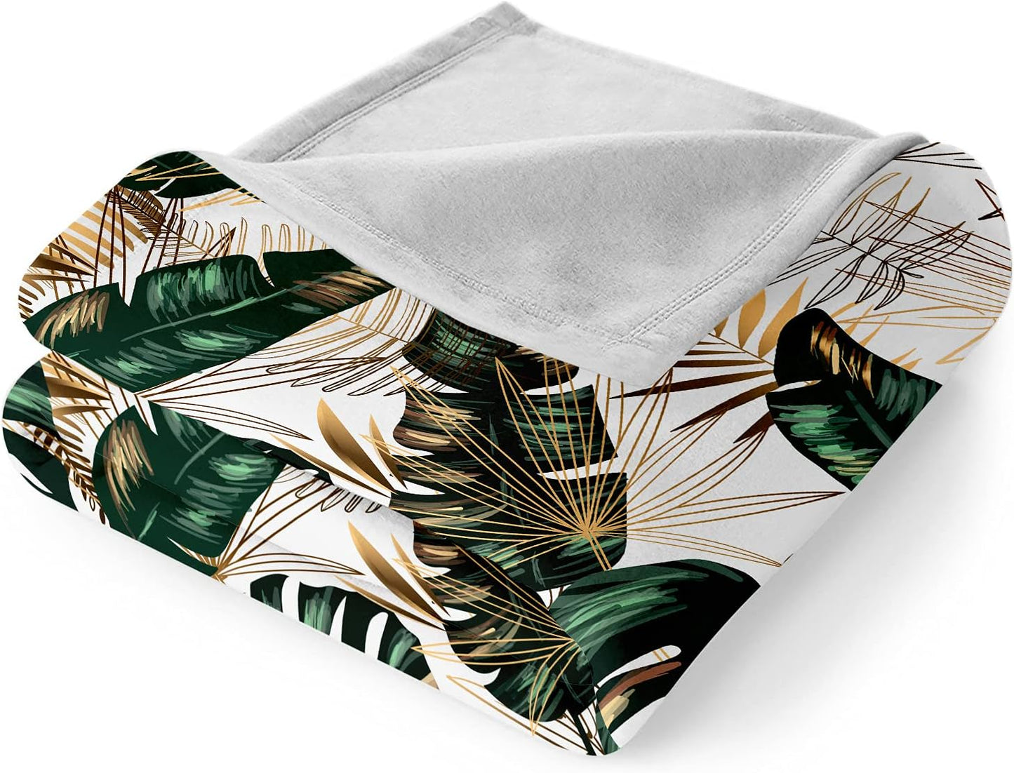 Bedbay Palm Tree Throw Blanket Tropical Bedding Green Gold Palm Leaf Pattern Soft Lightweight Plush Fuzzy Throw Blanket for Couch Flannel Blanket Twin Size for Girls Boys (Leaf, Twin(60"x80"))