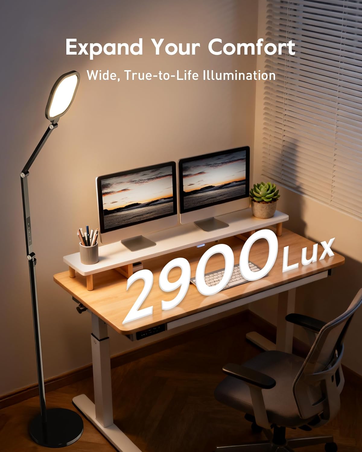 LED Floor Lamp for Office, 30 Lighting Modes Dimmable Standing Lamp with Memory & Timer Function, Soft Eye-Caring Office Lamp, Adjustable Swing Arm Reading Floor Lamp
