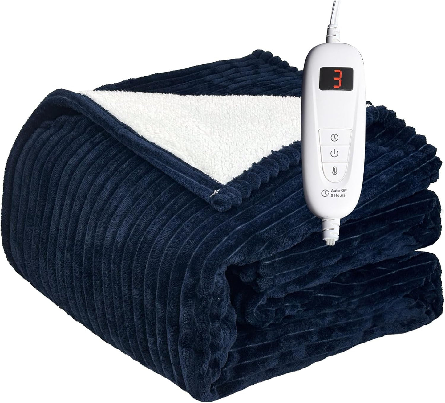Tefici Heated Electric Blanket Full Size 72"x84" 6 Levels Over-Heat Protection Fast Heating 1/3/6/9 Hours Auto-Off,Heating Blanket Full Size,Soft Flannel to Sherpa ETL&FCC Certified Blue