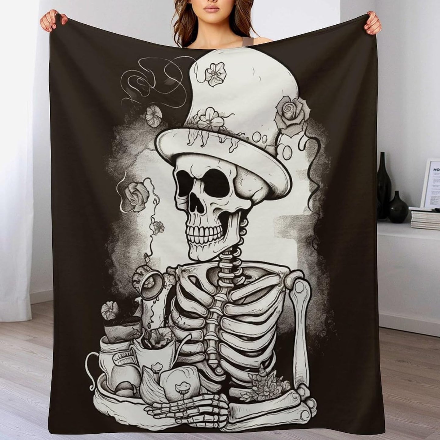 Skeleton Chef Blanket Super Soft Lightweight Throw Blanket Cute Cozy Warm Bed Blanket Decorative Fuzzy Blanket All-Season Home Decor Gift for Sofa Couch Living Room 40"*50" （100 * 130cm）