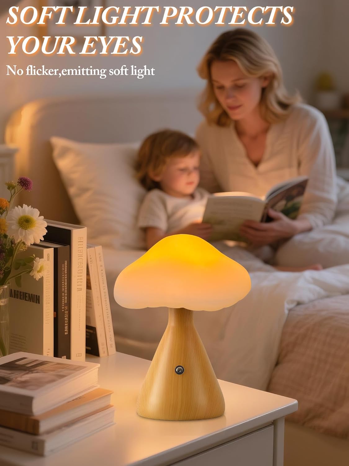 Cordless Table Lamp,Mushroom Lamp with 3 Colors,Rechargeable LED Reading Light,Touch Lamps for Nightstand,Aesthetic Lamp for Dorm Bedroom Living Room Home Decor
