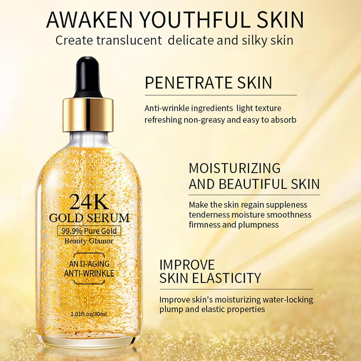 24K Gold Serum for Face, 2Pack Skin Tone Even Anti Aging Moisturizer with Vitamin,Glow Collagen Booster Serum Hyaluronic Acid for Dark Spots & Fine Lines, 2.02fl oz