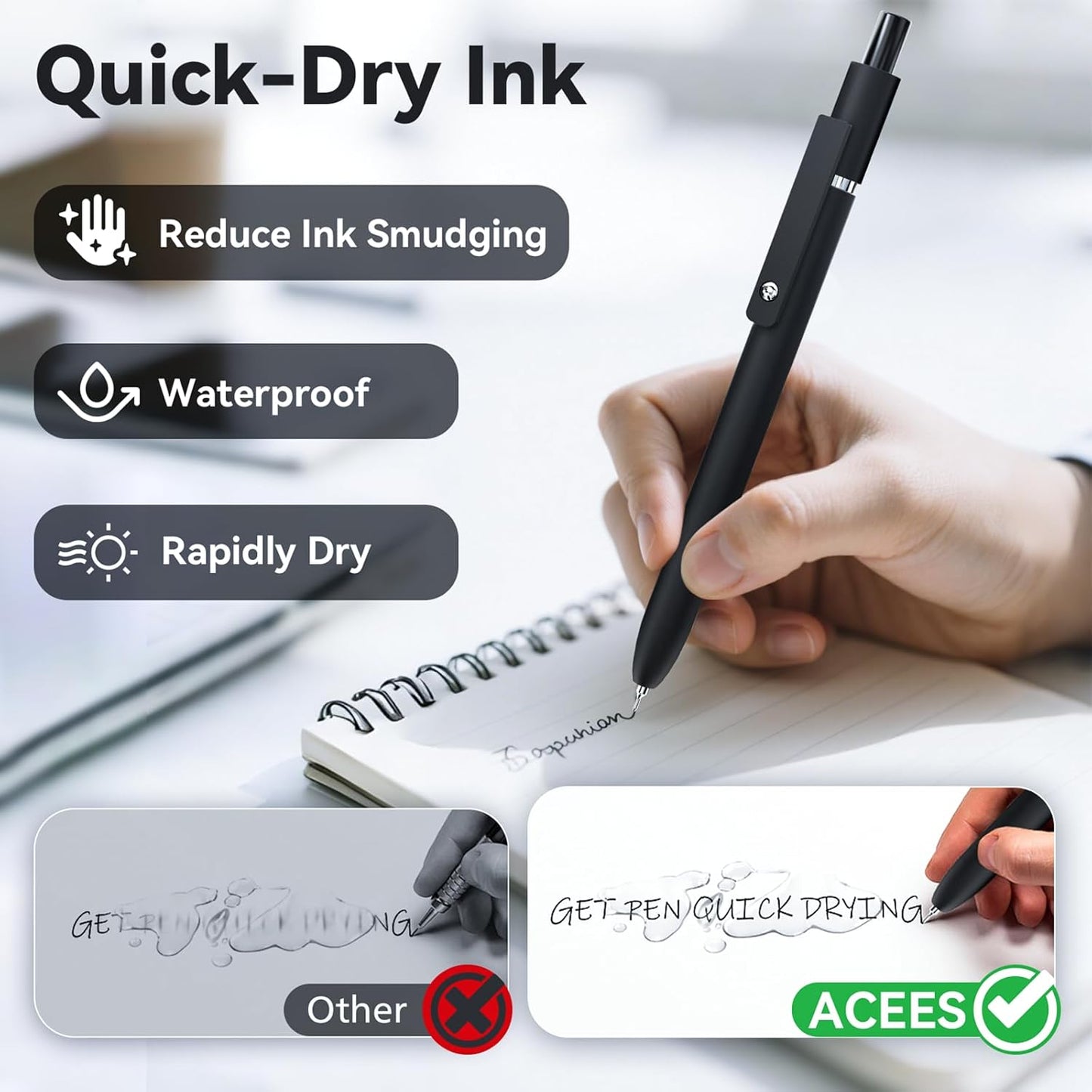 Gel Pens, 6 Pcs 0.5mm Fine Point Black Ink Pen With Smooth Writing, Office Desk Accessories, Writing Supplies Gifts for Men Women, Quick Dry Pens Ballpoint For Journaling, Black/Gray/White