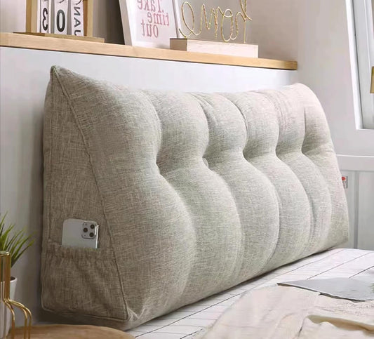 Large Headboard Pillow Triangular Wedge Reading Bed Rest Pillow Linen Cotton Bolster for Daybed Backrest Positioning Support Cushion with Removable Cover(Size:100x50x20cm,Color:G)