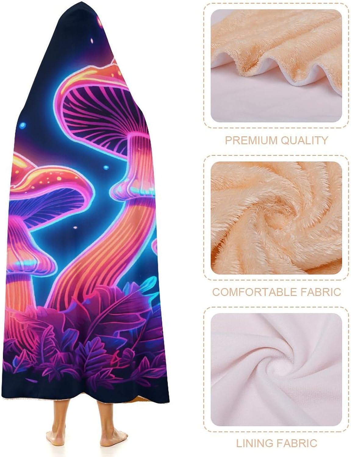 Wearable Blanket Hoodie Mushroom, Multi-size Hooded Blanket, Gift for Mom Women Wife Girlfriend Men Adults Teens, Warm Cozy Wearable Blanket with Hood-C1-M